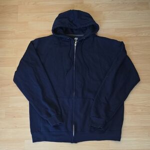 Athletic Men's Full Zip Fleece Hoodie Navy Blue kangaroo pockets Size L (42-44)